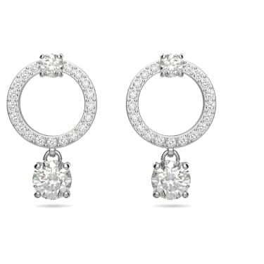 Orecchini a cerchio Constella, Taglio Round, Bianchi, Placcato rodio - Swarovski, 5563278