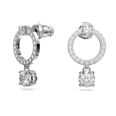 Constella hoop earrings, Round cut, White, Rhodium plated - Swarovski, 5563278