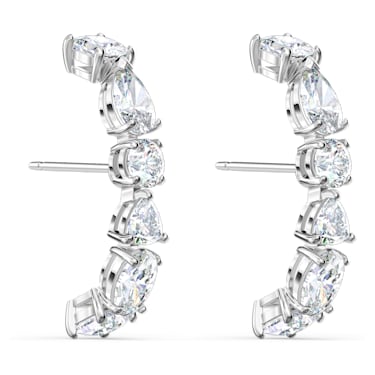 Tennis Deluxe ear cuffs, Mixed cuts, White, Rhodium plated