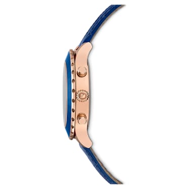 Octea Lux Chrono watch, Swiss Made, Leather strap, Blue, Rose gold-tone finish - Swarovski, 5563480