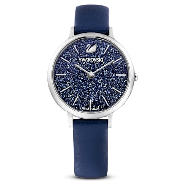 Crystalline Joy watch, Swiss Made, Leather strap, Blue, Stainless steel - Swarovski, 5563699