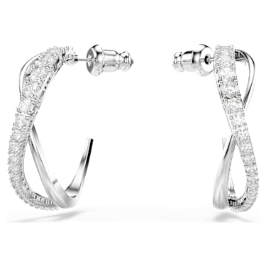 Anneaux d'oreilles Hyperbola, Blanches, Métal rhodié - Swarovski, 5563908