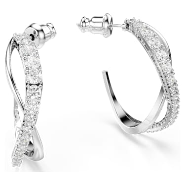 Anneaux d'oreilles Hyperbola, Blanches, Métal rhodié - Swarovski, 5563908