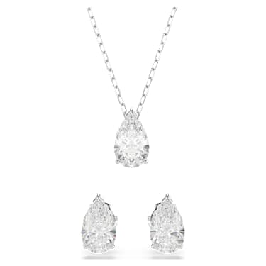Stilla Attract 套裝, 梨形切割, 白色, 鍍白金色 - Swarovski, 5569174