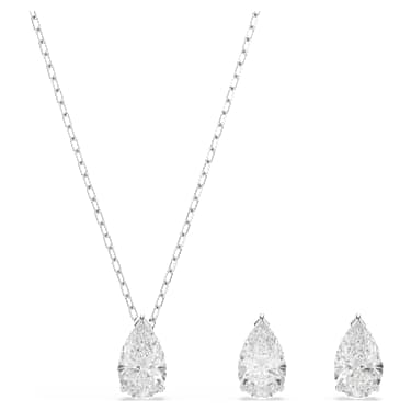SWAROVSKI スワロフスキー Conjunto Stilla Attract, Talla pera, Blanco, Baño de rodio | Swarovski
