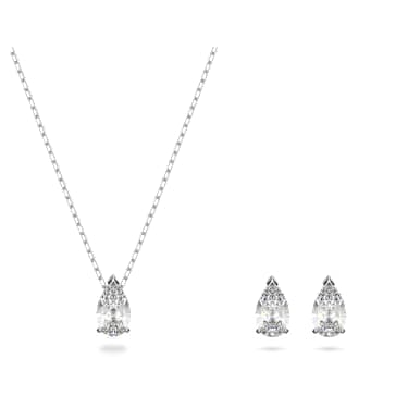 Set Stilla Attract, Tăietură în formă de pară, Alb, Placat cu rodiu - Swarovski, 5569174
