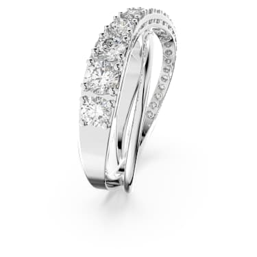 Hyperbola ring, Round cut, White, Rhodium plated - Swarovski, 5572718
