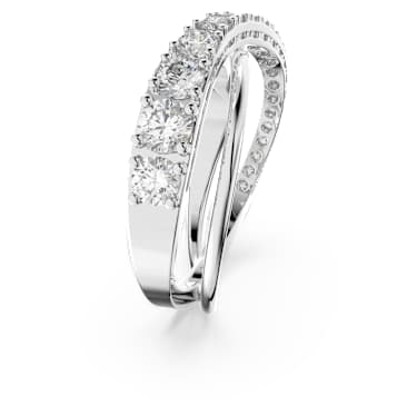 Hyperbola ring, Ronde slijpvorm, Wit, Rodium toplaag - Swarovski, 5572724