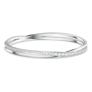 Hyperbola bangle, White, Rhodium plated - Swarovski, 5572726