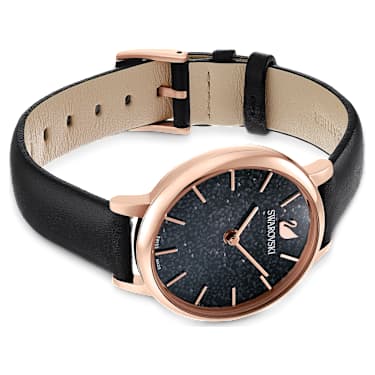 Reloj Crystalline Joy, Fabricado en Suiza, Correa de piel, Negro, Acabado tono oro rosa - Swarovski, 5573857