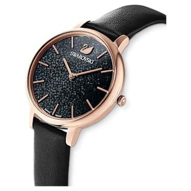 Reloj Crystalline Joy, Fabricado en Suiza, Correa de piel, Negro, Acabado tono oro rosa - Swarovski, 5573857
