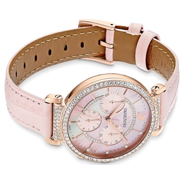Passage Chrono watch, Swiss Made, Leather strap, Pink, Rose gold-tone finish - Swarovski, 5580352