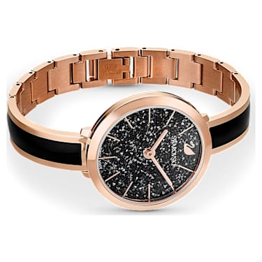 Ročna ura Crystalline Delight, Izdelano v Švici, Kovinska zapestnica, Črna, Prevleka v rožnato zlatem odtenku - Swarovski, 5580530
