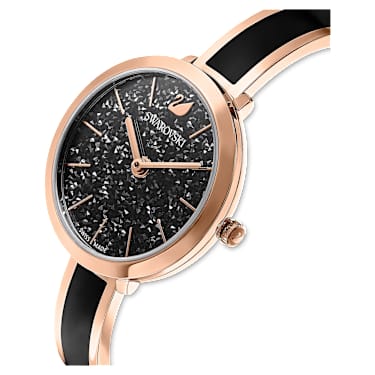 Hodinky Crystalline Delight, Vyrobeno ve Švýcarsku, Kovový náramek, Černá, Povrchová úprava v růžovozlatém odstínu - Swarovski, 5580530