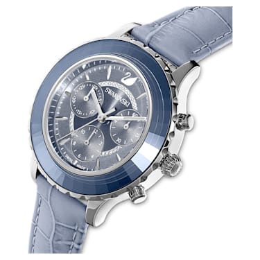 Octea Lux Chrono horloge, Swiss Made, Lederen band, Blauw, Roestvrij staal - Swarovski, 5580600