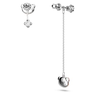Teddy drop earrings Asymmetrical design Bear Pink Rhodium plated