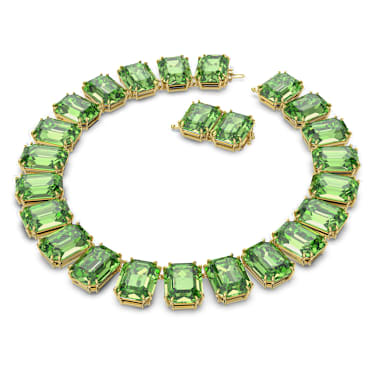 Collana Tennis Millenia, Cristalli oversize, Taglio ottagonale, Verde, Placcato color oro - Swarovski, 5598261