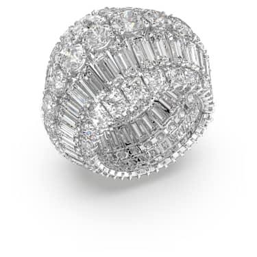 Hyperbola cocktail ring, Mixed cuts, White, Rhodium plated - Swarovski, 5598341