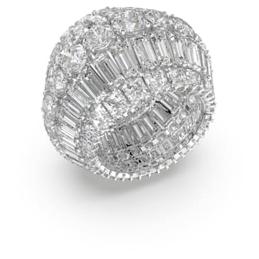 Hyperbola cocktail ring, Mixed cuts, White, Rhodium plated - Swarovski, 5598341