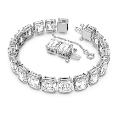 Matrix Tennis bracelet, Octagon cut, White, Rhodium plated - Swarovski, 5598349