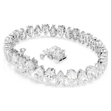 Matrix Tennis bracelet, Pear cut, White, Rhodium plated - Swarovski, 5598350