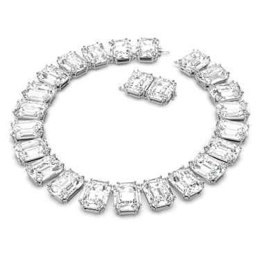 Millenia Tennis 項鏈, 超大Swarovski水晶, 八角形切割, 白色, 鍍白金色 - Swarovski, 5599149
