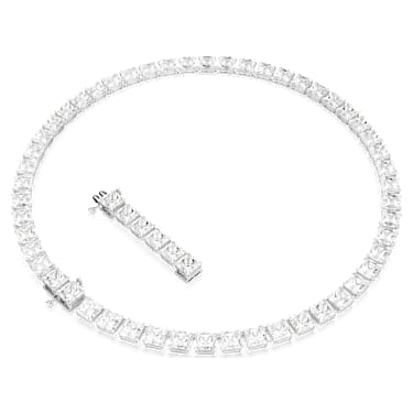 Matrix Tennis 項鏈, 方形切割, 白色, 鍍白金色 - Swarovski, 5599153
