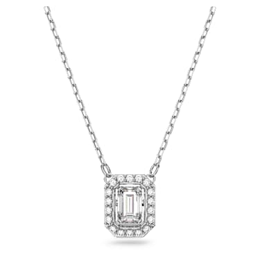 Una pendant, Octagon cut, White, Rhodium plated - Swarovski, 5599177