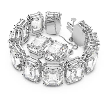 Millenia bracelet, Oversized crystals, Octagon cut, White, Rhodium 