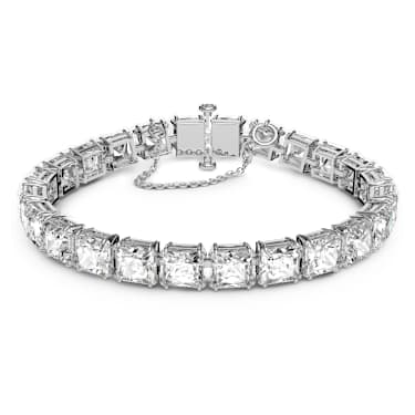 Náramek Tennis Matrix, Čtvercový výbrus, Malý, Bílá, Pokoveno rhodiem - Swarovski, 5599202