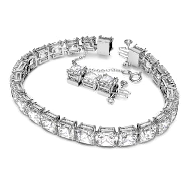 Matrix Tennis bracelet, Square cut, Small, White, Rhodium plated - Swarovski, 5599202