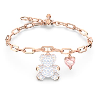 Teddy bracelet, Bear, White, 18K rose gold finish - Swarovski, 5599284