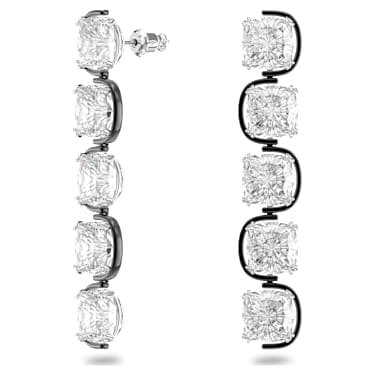 Harmonia drop earrings, Cushion cut floating crystals, White, Mixed metal finish - Swarovski, 5600043
