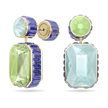 Orbita drop earrings, Asymmetrical design, Octagon cut, Multicoloured, Gold-tone plated - Swarovski, 5600519