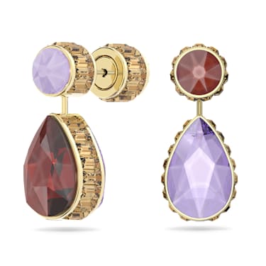 Chroma drop earrings, Asymmetrical design, Drop cut, Multicolored, Gold-tone plated - Swarovski, 5600523