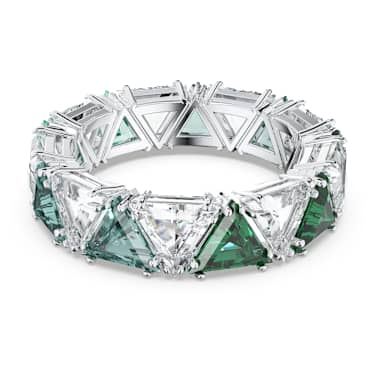 Matrix 个性戒指, 三角形切割, 绿色, 镀铑 - Swarovski, 5600760