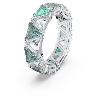 Matrix 个性戒指, 三角形切割, 绿色, 镀铑 - Swarovski, 5600760