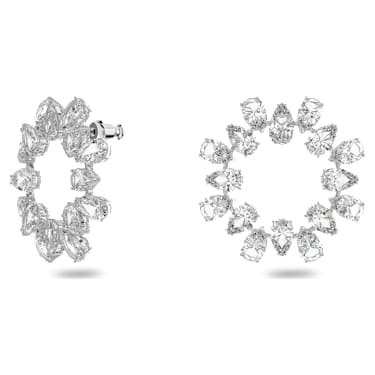 Orecchini a cerchio Matrix, Taglio Pear, Bianchi, Placcato rodio - Swarovski, 5601509