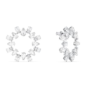 Pendientes de aro Matrix, Talla pera, Blancos, Baño de rodio - Swarovski, 5601509