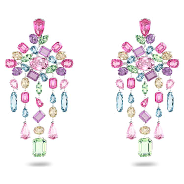 Boucles d'oreilles clip Gema, Tailles variées, Chandelier, Extra-longues, Multicolores, Métal rhodié - Swarovski, 5601887