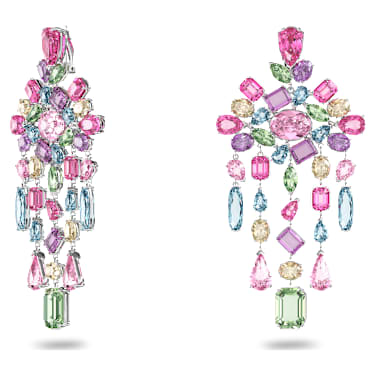 Náušnice klipsy Gema, Různé výbrusy, Lustr, Vícebarevné, Pokoveno rhodiem - Swarovski, 5601887