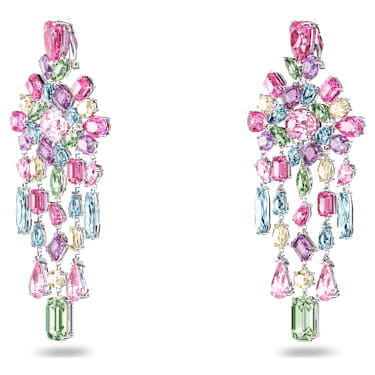 Boucles d'oreilles clip Gema, Tailles variées, Chandelier, Extra-longues, Multicolores, Métal rhodié - Swarovski, 5601887