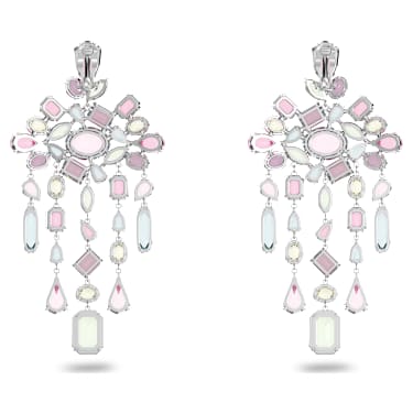 Boucles d'oreilles clip Gema, Tailles variées, Chandelier, Extra-longues, Multicolores, Métal rhodié - Swarovski, 5601887
