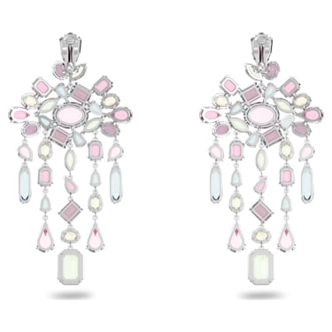 Gema clip earrings, Mixed cuts, Chandelier, Multicoloured, Rhodium plated - Swarovski, 5601887
