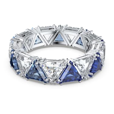 Matrix 个性戒指, 三角形切割, 蓝色, 镀铑 - Swarovski, 5608526