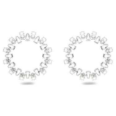 Millenia 大圈耳環, 梨形切割, 大碼, 白色, 鍍白金色 - Swarovski, 5608814