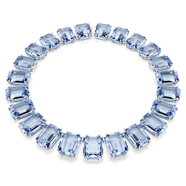 Collar Tennis Millenia, Cristales de gran tamaño, Talla octogonal, Azul, Baño de rodio - Swarovski, 5609703