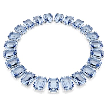 Millenia Tennis 项链, 超大仿水晶, 八角形切割, 蓝色, 镀铑 - Swarovski, 5609703