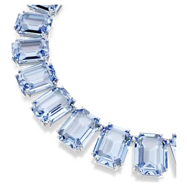 Millenia Tennis necklace, Oversized crystals, Octagon cut, Blue, Rhodium plated - Swarovski, 5609703