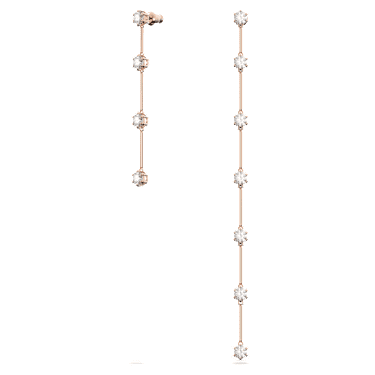 Constella 水滴形耳环, 非对称设计, 圆形切割, 白色, 镀玫瑰金色调 - Swarovski, 5609707